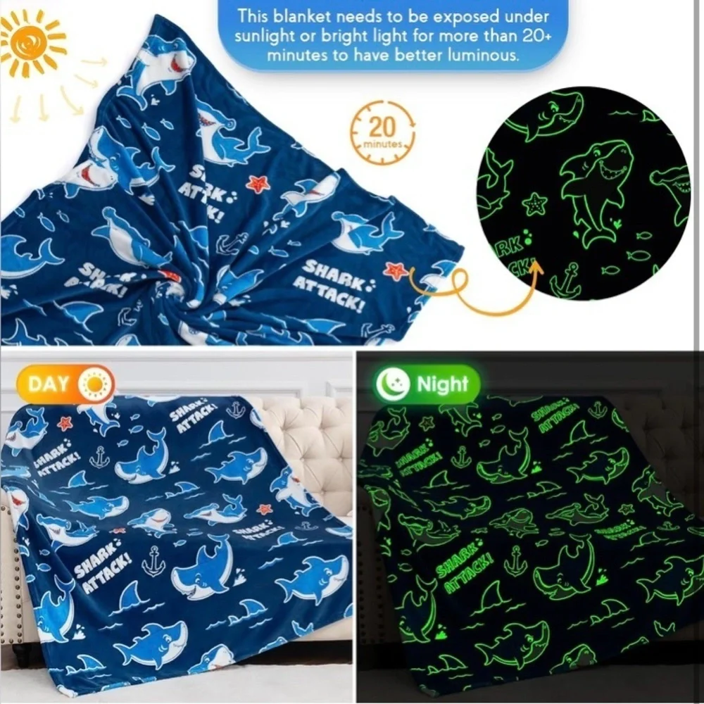 Jekeno Shark Glow in The Dark Blanket,  Throw Blue 50